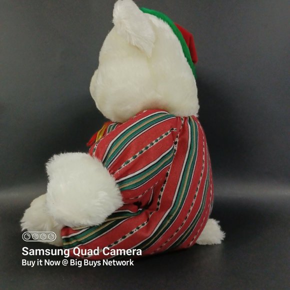 CUDDLE WIT 15" White Christmas Teddy Bear Plush in Mini-Bear Slippers & XMAS Hat - Picture 7 of 12